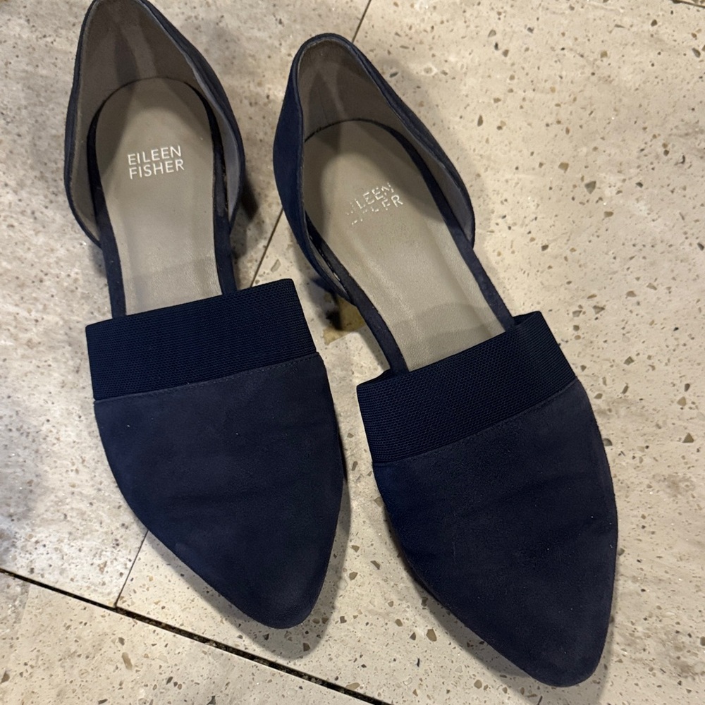 Eileen Fisher D’Orsay cut out sides Suede Dark Blue Flats 7